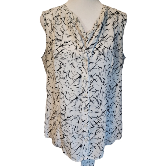 EUC Karl Langerfeld Paris Sleeveless Tie Neck Abstract Shell Blouse - Picture 3 of 10